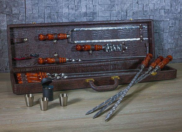 Кизляр, профессиональный  шашлычный набор, кожа