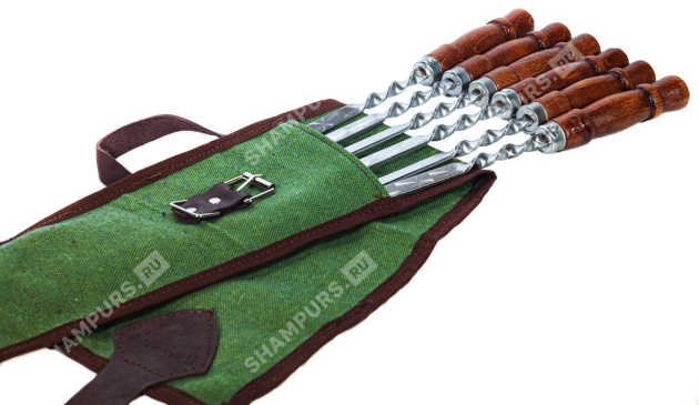 6 шампуров с деревянной ручкой 12 мм- 40 см в чехле