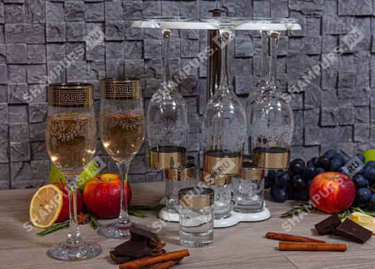 Бар Белый Барокко (Барная стойка + 6 бокалов + 6 стопок)