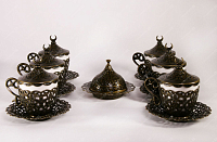 Кофейный комплект для 6 гостей на подносе античное золото