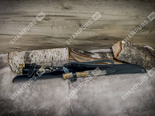 Набор шампуров разные звери с ножом Кизляр (черный)