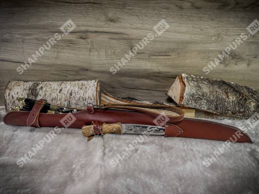 Набор шампуров разные звери с ножом Кизляр (сандал)