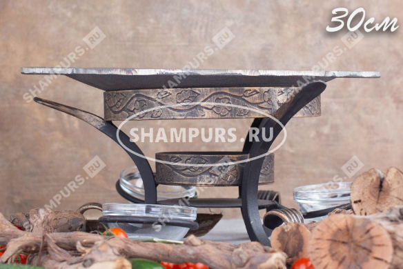 Садж чугунный 30 см на кованой подставке с соусницами