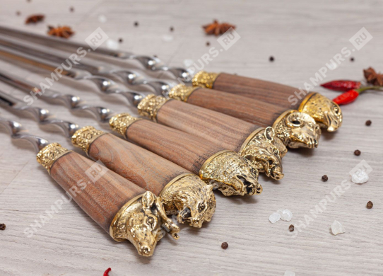 Шампуры - Разные звери Объемная дубовая ручка