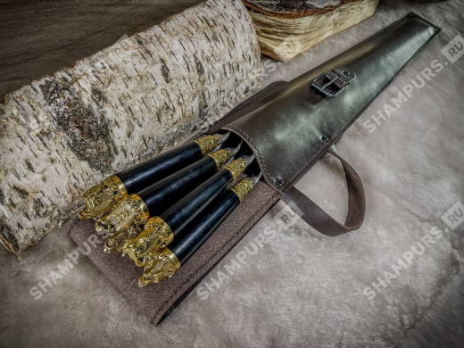 Шампуры звери в чехле Прайм элит (коричневый)