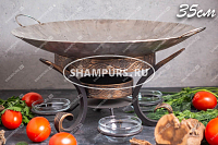 Сковорода Садж из нержавеющей стали 35 см на подставке с емкостями для соуса