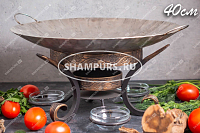 Сковорода Садж из нержавеющей стали 40 см на подставке с емкостями для соуса