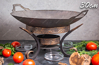 Сковорода Садж из стали 30 см на подставке с емкостями для соуса