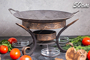 Сковорода Садж из стали 50 см на подставке с емкостями для соуса